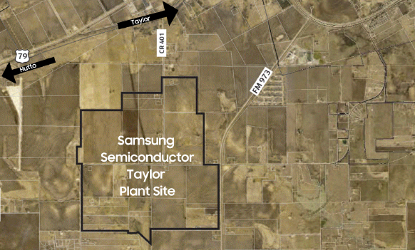 Samsung semiconductor plant location in Taylor, Texas